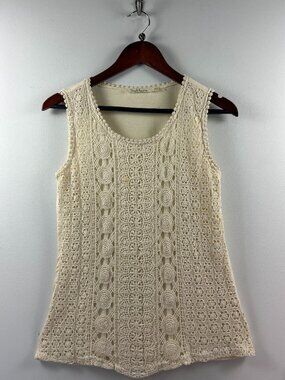 Solitaire Ivory Crochet Lace Sleeveless Top Size S